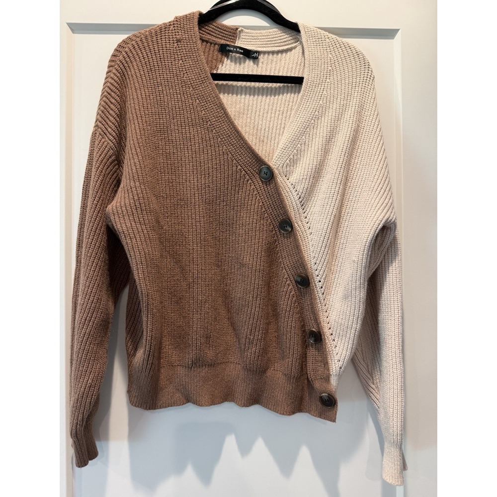 Doe & Rae Women's Brown Beige Colorblock Knit V-Neck Button Cardigan L
